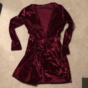 Red/burgundy velvet high slit dress